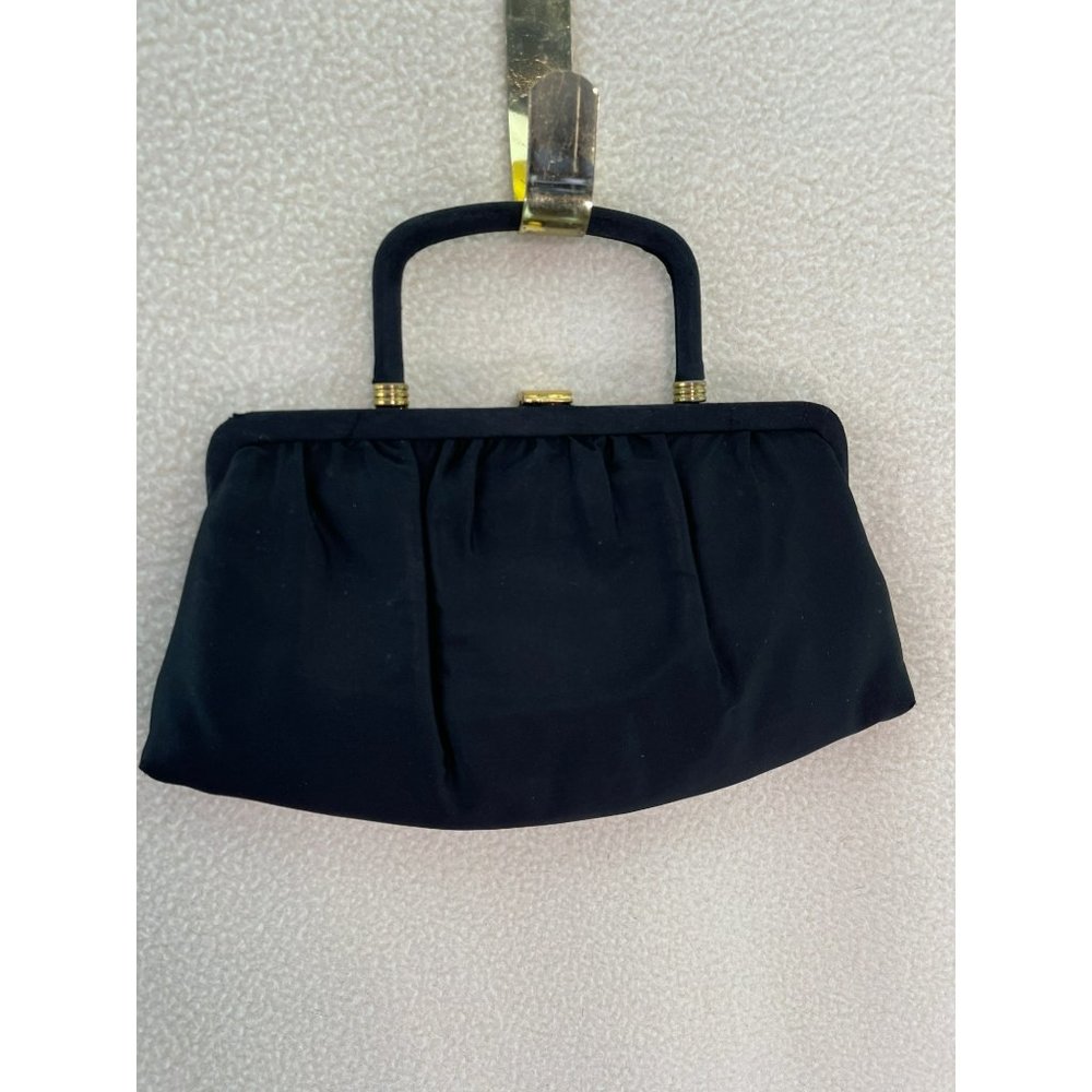 Ande Vintage/Antique Small Black Pleated Clutch w/ Hide Away Handle